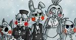  animatronic avian balloon_boy_(fnaf) bear bib bird blue_eyes bow_tie buckteeth canine chicken cute english_text eyes_closed fangs female five_nights_at_freddy&#039;s five_nights_at_freddy&#039;s_2 fox glowing green_eyes group happy hat human inkyfrog lagomorph looking_up machine male mammal mangle_(fnaf) open_mouth outside rabbit robot smile snow snowing teeth text tongue tongue_out top_hat toy_bonnie_(fnaf) toy_chica_(fnaf) toy_freddy_(fnaf) video_games yellow_eyes 