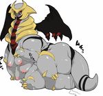  blush breasts busty_feral butt female feral giratina japanese_text legendary_pok&eacute;mon multi_breast nezumi nintendo nipples nude obese overweight pok&eacute;mon simple_background solo string text video_games white_background 