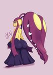  ambiguous_gender big_butt blush butt looking_at_viewer mawile mega_evolution mega_mawile nintendo pok&eacute;mon simple_background smile teeth urw video_games 