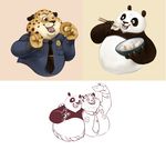  bear benjamin_clawhauser cheetah disney doughnut dumpling feline food hi_res kung_fu_panda male mammal panda po selfie zootopia 