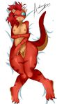  &lt;3 areola argonian audrey blue_eyes breasts clitoris dakimakura_design female hair hi_res horn jaynatorburudragon lying navel nipples nude on_back one_eye_closed orange_hair orange_scales pussy scales scalie the_elder_scrolls tongue tongue_out video_games wink 