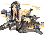  :o blue_eyes f-16_fighting_falcon jet_engine mecha_musume ponytail rocket simple_background sitting sketch solo tommy830219 wariza wet white_background wings 