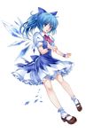  :o bad_id bad_pixiv_id bare_legs blue_bow blue_dress blue_eyes blue_hair bobby_socks bow brown_footwear cirno collared_shirt dress fairy fairy_wings full_body hair_bow ice ice_wings mary_janes open_mouth pico_(picollector79) ponytail puffy_short_sleeves puffy_sleeves shirt shoes short_sleeves simple_background snowflakes socks solo surprised touhou white_background white_legwear white_shirt wings wristband 