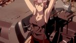  1girl alternate_hairstyle animated animated_gif armpits arms_behind_head arms_up black_hair breasts busujima_saeko cleavage highschool_of_the_dead large_breasts long_hair ponytail solo tank_top 