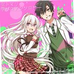  1girl bag black_hair green_eyes highres kagerou_project kozakura_marry long_hair momomochi necktie purple_eyes school_uniform seto_kousuke short_hair silver_hair 