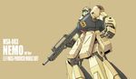  brown_background character_name gun gundam gundam_unicorn highres machine_gun mecha nemo_(mobile_suit) no_humans radio_antenna solo viridian-c weapon 