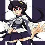  1girl black_hair breasts filia_(skullgirls) red_eyes samson_(skullgirls) skirt skullgirls thighhighs 