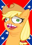  2015 applejack_(mlp) blonde_hair curtsibling derp_eyes digital_media_(artwork) earth_pony equine eyelashes female flag freckles friendship_is_magic fur green_eyes hair hat horse mammal my_little_pony open_mouth orange_fur parody pony simple_background solo star teeth tongue white_background white_sclera 