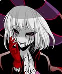  bad_id bad_pixiv_id black_background black_sclera blood bloody_tears breasts cape cleavage disney disneyland evil_smile eyeliner gloves grey_eyes hat horror_(theme) makeup marimo_(yousei_ranbu) medium_breasts recruiters_(disney) red_gloves short_hair silver_hair smile solo the_hunchback_of_notre_dame veil_(disney) 