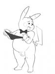  anthro anthrofied balls barefoot bow_tie clothing ero_(character) eroborus flaccid front_view greyscale looking_away mammal monochrome mostly_nude nintendo open_mouth overweight penis pikachu plantigrade pok&eacute;mon rodent shirt_cuffs thong unimpressed video_games 