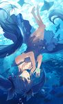  aqua_eyes aqua_hair baisi_shaonian barefoot bubble dress hatsune_miku highres jewelry long_hair looking_at_viewer necklace shinkai_shoujo_(vocaloid) smile solo submerged twintails underwater underwear upside-down very_long_hair vocaloid 