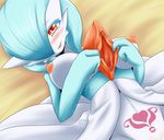 1girl alternate_color blue_hair blush breasts female gardevoir hair_over_one_eye heart heart_tattoo looking_at_viewer navel neichii nipples orange_eyes pokemon pubic_tattoo pussy shiny_pokemon short_hair smile solo spread_pussy tattoo what 