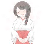  ^_^ black_hair braid closed_eyes female_saniwa_(touken_ranbu) japanese_clothes jida miko open_mouth saniwa_(touken_ranbu) single_braid smile solo touken_ranbu 