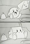  bell blush cheese greyscale humor kirby kirby_(series) male monochrome nintendo open_mouth parody plate smile solo susanoomon video_games 