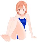  bare_shoulders barefoot brown_eyes brown_hair collarbone competition_school_swimsuit feet full_body legs_together looking_at_viewer misaka_mikoto one-piece_swimsuit short_hair simple_background smile solo swimsuit to_aru_majutsu_no_index white_background yasuto_(eria151) 