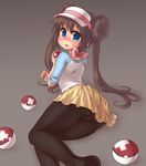  arm_support blue_eyes blush brown_hair brown_panties crossed_bandaids crying crying_with_eyes_open double_bun from_behind hat holding holding_poke_ball kerchief long_hair long_sleeves looking_at_viewer looking_back lying mei_(pokemon) miruki on_side panties panties_under_pantyhose pantyhose pantyshot pantyshot_(lying) pink_ribbon poke_ball poke_ball_(generic) pokemon pokemon_(game) pokemon_bw2 raglan_sleeves ribbon shirt skirt sleeves_pushed_up solo t-shirt tareme teardrop tears underwear visor_cap white_hat white_shirt yellow_skirt 