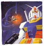  airplane core_fighter dopp gundam highres mecha mobile_suit_gundam official_art okawara_kunio ookawara_kunio rx-78-2 zaku zaku_ii 