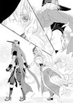  1girl bad_id bad_pixiv_id blush bodysuit braid comic flower gloves greyscale hat hjm holding_hands kyoukaisenjou_no_horizon long_hair mary_stuart mask monochrome pantyhose scar scarf single_braid spoilers tenzou_crossunite very_long_hair 