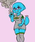  absolute_territory anthro blue_fur blush cartoon_network cat clothed clothing drugs facade feline female fur legwear looking_up mammal marijuana mature_female mother nicole_watterson panties parent socks solo sweat the_amazing_world_of_gumball underwear wide_hips 