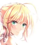  ahoge artoria_pendragon_(all) blonde_hair blush fate/stay_night fate/unlimited_codes fate_(series) green_eyes hibi_(grangcat) looking_at_viewer saber saber_lily smile solo 