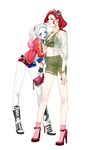  2girls alternate_costume batman_(series) bracelet dc_comics dccu harley_quinn high_heels multiple_girls poison_ivy red_hair red_shoes ring sequins shorts twintails 