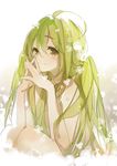  ahoge blush bubble gaha green_eyes green_hair hatsune_miku long_hair looking_at_viewer nude sitting solo twintails vocaloid 
