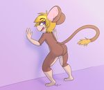  3_toes 4_fingers anthro backsack balls blonde_hair brown_fur butt fur hair kaittycat looking_back mammal mouse open_mouth purple_eyes rodent toes 