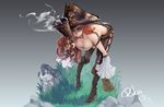  ass baby_g_wong breasts cleavage gun handgun league_of_legends leaning looking_at_viewer pirate_hat red_hair sarah_fortune smoke solo weapon 