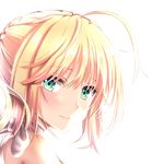  ahoge artoria_pendragon_(all) blonde_hair blush fate/stay_night fate/unlimited_codes fate_(series) green_eyes hibi_(grangcat) looking_at_viewer saber saber_lily smile solo 