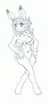  2012 anthro breasts clothed clothing crossed_legs female fur hair hand_on_hip lagomorph long_hair looking_at_viewer mammal monochrome simple_background sketch smile solo tigerlilylucky traditional_media_(artwork) white_background wide_hips 