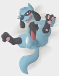  2016 3_toes animal_genitalia animal_penis anthro anus balls black_fur blue_fur blush butt canine canine_penis erection foot_grab front_view fur hi_res kairyu211 knot looking_at_viewer male mammal multicolored_fur nintendo one_eye_closed open_mouth pawpads penis pok&eacute;mon reclining red_eyes riolu sheath shy simple_background solo spread_legs spreading toes two_tone_fur video_games white_background 
