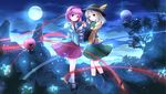  cloud full_moon hairband hat hat_ribbon heart highres holding holding_hair interlocked_fingers juliet_sleeves komeiji_koishi komeiji_satori long_sleeves looking_at_viewer moon multiple_girls night pink_eyes pink_hair puffy_sleeves ribbon risutaru shirt siblings silver_hair sisters skirt sky third_eye touhou wide_sleeves yellow_eyes 