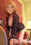  :o all_fours bangs bare_legs barefoot blonde_hair blurry blush breasts brown_eyes cleavage collarbone couch curtains cushion dani-ikapi depth_of_field dress_shirt fringe_trim from_below idolmaster idolmaster_million_live! indoors lamp large_breasts lens_flare long_hair long_sleeves looking_at_viewer momose_rio nail_polish naked_shirt no_bra no_pants on_couch open_mouth pajamas parted_bangs pink_nails shirt solo striped striped_shirt unbuttoned vertical-striped_shirt vertical_stripes 