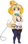  2016 5_fingers animal_crossing anthro blush breasts canine chest_tuft clothed clothing digital_media_(artwork) dog female fur hair isabelle isabelle_(animal_crossing) long_hair looking_at_viewer mammal navel nintendo nipples pussy simple_background smile solo tastefulglitter tuft video_games white_fur 