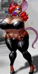  big_breasts big_butt breasts butt choker cleavage clothed clothing curvaceous eyewear female glasses hair high_heels huge_breasts huge_butt hyper hyper_breasts hyper_butt hyper_lips lips looking_at_viewer mammal marauder6272 mouse ninjabunneh purple_lipstick red_hair rodent roxxxy smile thick_thighs thong voluptuous wide_hips 