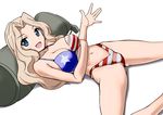  aegis_(nerocc) american_flag bikini blonde_hair blue_eyes girls_und_panzer highleg highleg_bikini highleg_swimsuit kay_(girls_und_panzer) long_hair lying md5_mismatch pillow solo swimsuit 