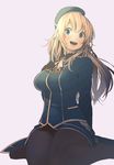  atago_(kantai_collection) beret blonde_hair breasts gloves hat highres inumori_shirou kantai_collection large_breasts long_hair open_mouth pantyhose smile solo uniform 