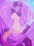  2016 animal_genitalia animal_penis anthro anthrofied areola balls breasts clothed clothing dickgirl digital_media_(artwork) dimwitdog equine equine_penis erection feathered_wings feathers friendship_is_magic hair horn intersex legwear looking_at_viewer mammal multicolored_hair my_little_pony open_mouth patreon penis purple_eyes solo thigh_highs twilight_sparkle_(mlp) winged_unicorn wings 