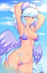  2015 animal_humanoid bikini breasts camel_toe cleavage clothed clothing cloud_chaser_(mlp) equine eyewear female friendship_is_magic goggles humanoid mammal my_little_pony one_eye_closed pegasus pose pussy rainbowscreen solo sparkles swimsuit water wings wink 