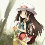  bag blue_(pokemon) brown_eyes brown_hair chansey female handbag hat hyaku_(q100) long_hair nature outdoors panties poke_ball pokemon pokemon_(game) pokemon_frlg skirt solo underwear white_panties 