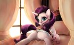  2016 bed cutie_mark dock equine featureless_crotch female feral friendship_is_magic hair hi_res horn inside looking_at_viewer mammal my_little_pony noctilucent-arts on_bed pillow purple_hair rarity_(mlp) solo unicorn 