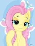  2016 absurd_res blue_background blue_eyes equine female feral fluttershy_(mlp) friendship_is_magic hair half-closed_eyes hi_res horse long_hair looking_at_viewer mammal my_little_pony pink_hair pony signature simple_background smile solo vulthuryol00 