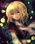  arm_warmers blonde_hair blush commentary_request green_eyes looking_at_viewer maho_moco mizuhashi_parsee pointy_ears sad_smile scarf short_hair smile solo touhou upper_body 