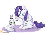  2016 alasou alpha_channel black_eyes blue_eyes body_swap cat collar duo equine feline female feral friendship_is_magic fur green_sclera hair hair_bow hair_ribbon hi_res horn licking mammal my_little_pony opalescence_(mlp) patreon purple_hair rarity_(mlp) ribbons simple_background tongue tongue_out transparent_background underhoof unicorn white_fur 
