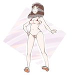  artist_request bikini breasts brown_eyes brown_hair gatchaman_crowds ichinose_hajime large_breasts long_hair micro_bikini partially_visible_vulva smile solo source_request swimsuit underboob white_background 