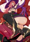 1girl arc_system_works ass black_sclera blazblue blazblue:_central_fiction breasts cape detached_sleeves dress erect_nipples fire gloves hair_over_one_eye hat high_heels konoe_a_mercury large_breasts large_hair long_hair looking_at_viewer looking_down open_mouth panties pantyshot parted_lips phantom_(blazblue) pink_hair shiny shiny_skin short_dress smile solo thighhighs thong yellow_eyes 