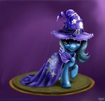  2014 blue_fur cape clothing equine female friendship_is_magic fur grey_hair hair hat horn looking_at_viewer mammal my_little_pony purple_background purple_eyes reillyington86 simple_background smile solo trixie_(mlp) unicorn wizard_hat 