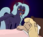  bedroom butt equine fan_character fangs feathered_wings feathers female foxfoxplz friendship_is_magic hair half-closed_eyes horn horse imminent_rape in_heat intersex lipstick long_hair lying mammal my_little_pony pillow pony princess_luna_(mlp) simple_background sleeping smile standing sweat tongue winged_unicorn wings 