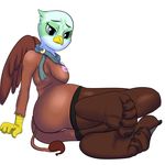  anthro avian blue_eyes breasts butt clothing companioncube feet female foot_focus friendship_is_magic greta_(mlp) gryphon hi_res legwear looking_at_viewer lying mostly_nude my_little_pony nipples pink_nipples pussy reclining scarf simple_background solo stockings translucent transparent_clothing white_background wings 
