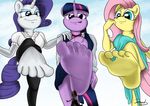  anthro clothing dress equine fan_character feet female fluttershy_(mlp) foot_focus friendship_is_magic group horn horse macro made-in-donuts male mammal micro my_little_pony pegasus pony rarity_(mlp) smile smirk surprise tongue tongue_out twilight_sparkle_(mlp) unicorn wings 